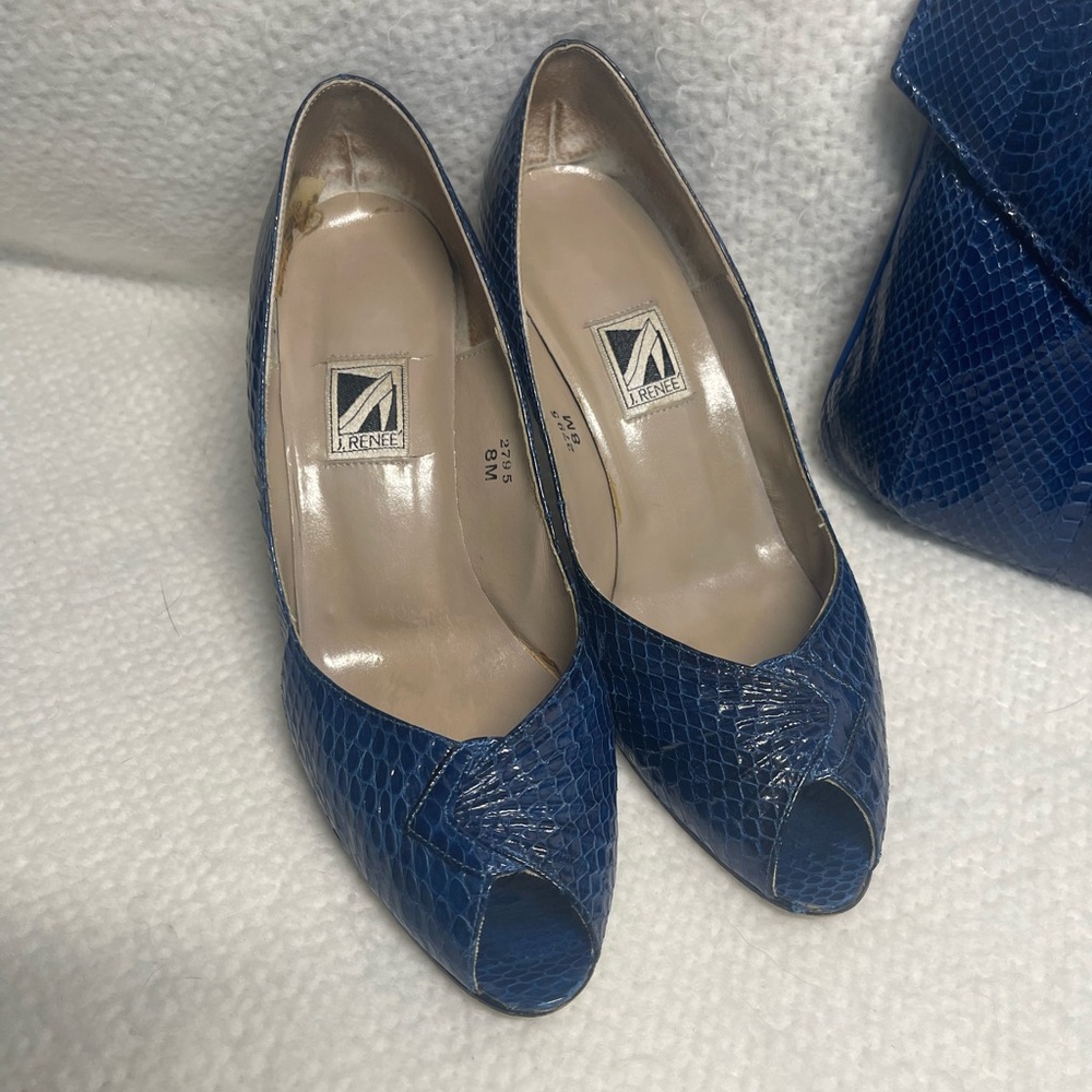Vintage J. Renee Women’s Classic Blue Snakeskin Clutch Bag/ matching Heels sz 8 - Picture 2 of 7